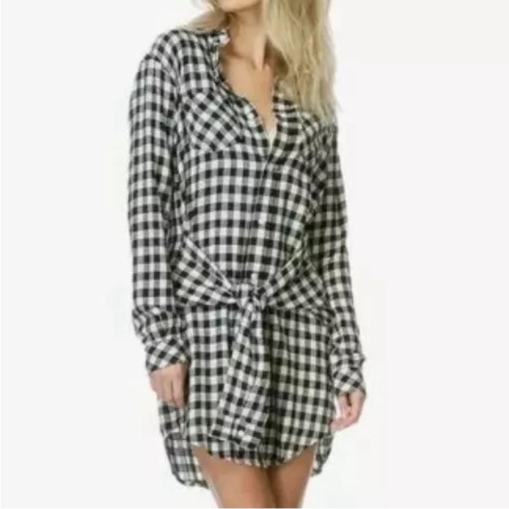 Current/Elliot Twist Shirt Dress - Sherlock Plaid
